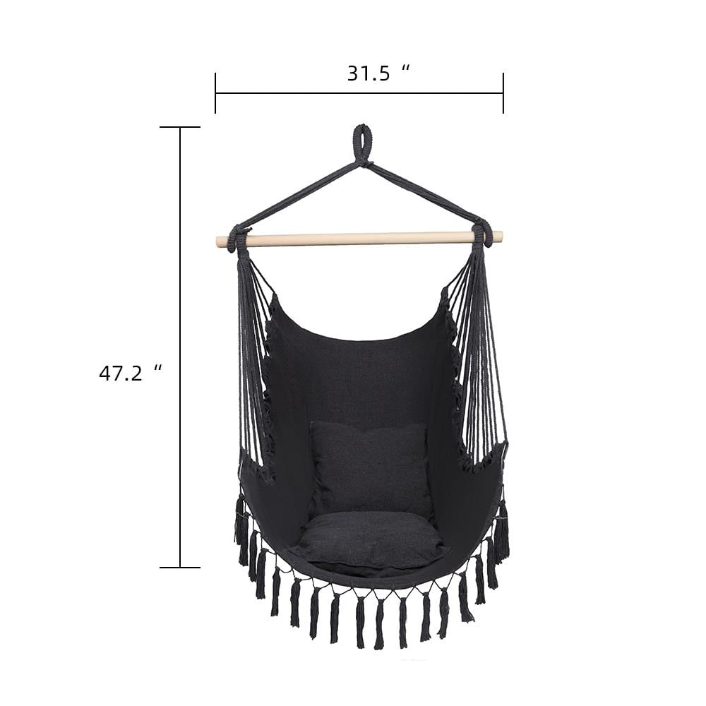 Ktaxon Hanging Hammock Chair with 2 Cushions, Anti-Slip Spreader Bar for Indoor & Outdoor, Black