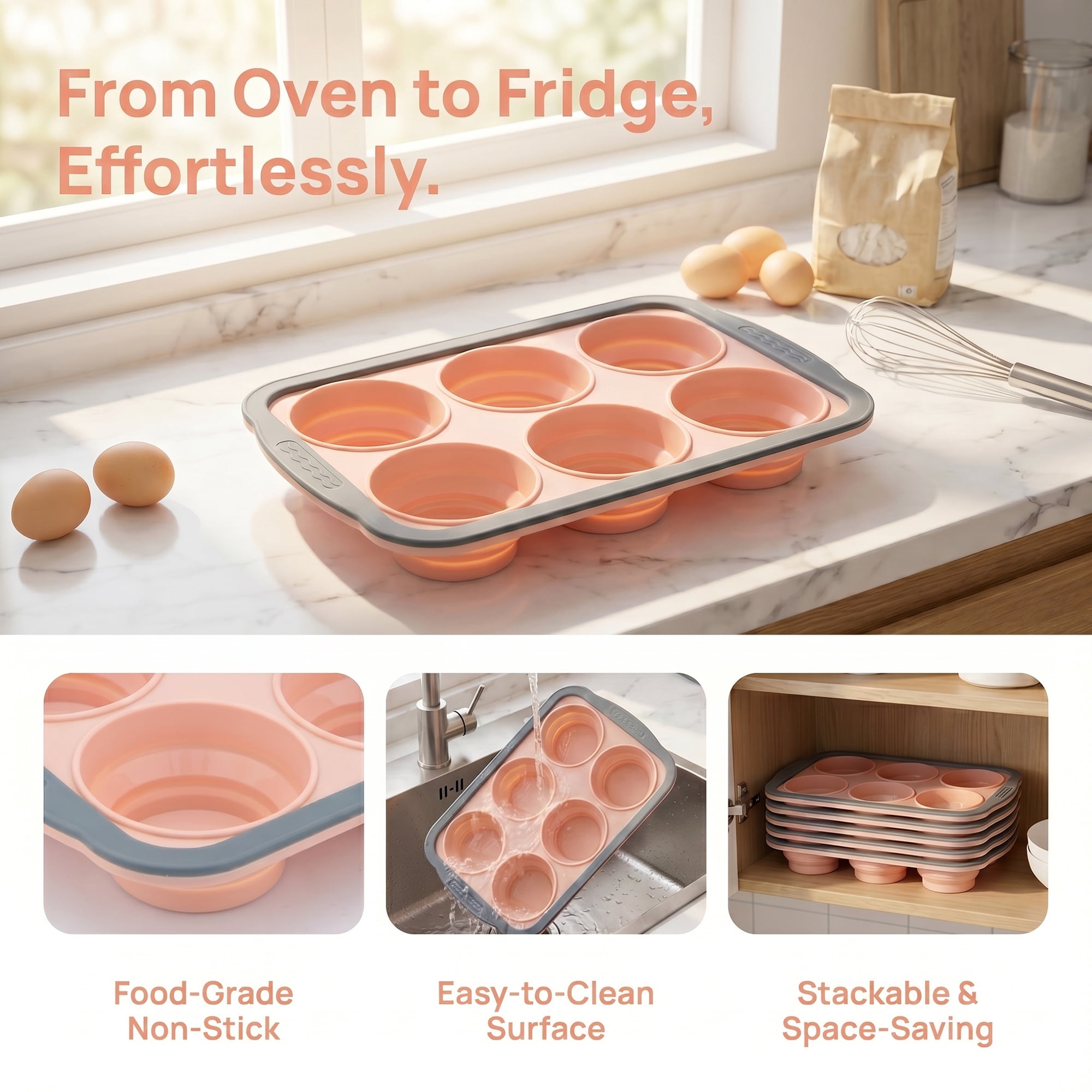 Unique Bargains 12-Cup Nonstick Silicone Muffin-Pan with Steel Rim Pink 10.2"x6.9"x1.3"