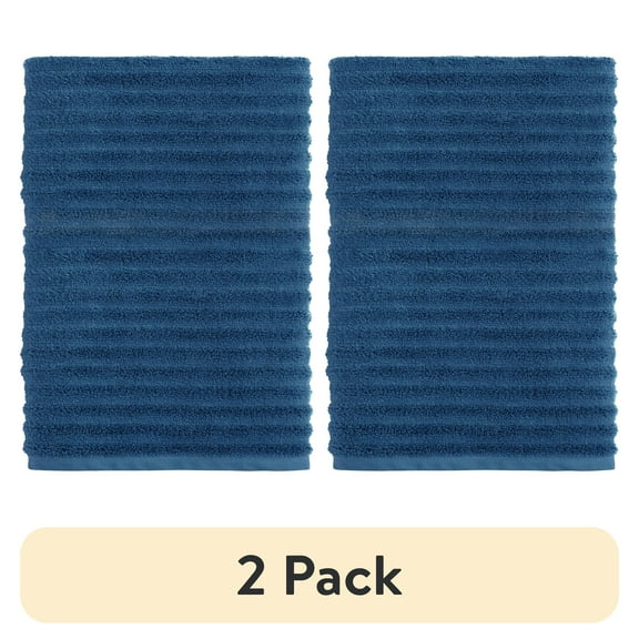 (2 pack) Mainstays Performance Cotton Bath Sheet, Oversized Super Soft Quick Dry Fade Resistant, Textured Navy