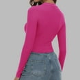 thumbnail image 5 of Women's Round Neck Long Sleeve Knit Ribbed Fitted Crop Top Casual Basic Shirts, 5 of 7