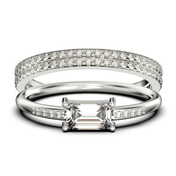 Beautiful Minimalist 1.95 Carat Emerald Cut Diamond Moissanite Engagement Ring, Wedding Ring, Two Matching Band in 10k Solid White Gold, Gift For Her, Promise Ring, Anniversary Ring