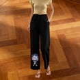 thumbnail image 6 of Cagogo Women's Floral Wide Leg High Waisted Trousers with Pockets Casual Vacation Ankle Pants Loose Elastic Waist Palazzo Summer Beach Travel Trousers, Black M, 6 of 7