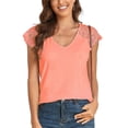 thumbnail image 1 of Camisa de encaje para mujer, escote en V profundo, ajuste holgado, color sólido, transpirable, blusa informal de verano para uso diario, naranja S, 1 of 8