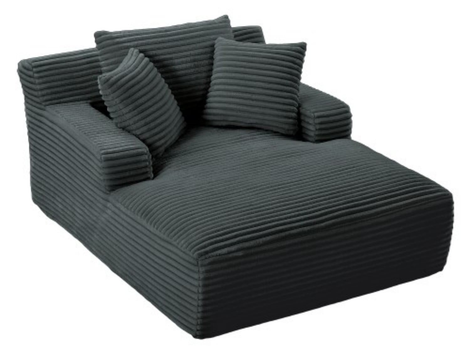 Oversized Chaise Lounge Chair, Corduroy Upholstered Modern Sleeper Sofa Couch with High Density Foam Cushion, No Assembly Required Lounge Sofa for Living Room, Bedroom & Office, Dark Gray