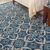 Nourison Caribbean Indoor/Outdoor Geometric Floral Navy 6'7" x 9'6" Area Rug, (7' X 10')