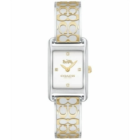 Coach Allie 14503381 Silver White Logo Dial Two Tone Bangle Womens Watch