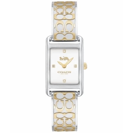 Coach Allie 14503381 Silver White Logo Dial Two Tone Bangle Womens Watch