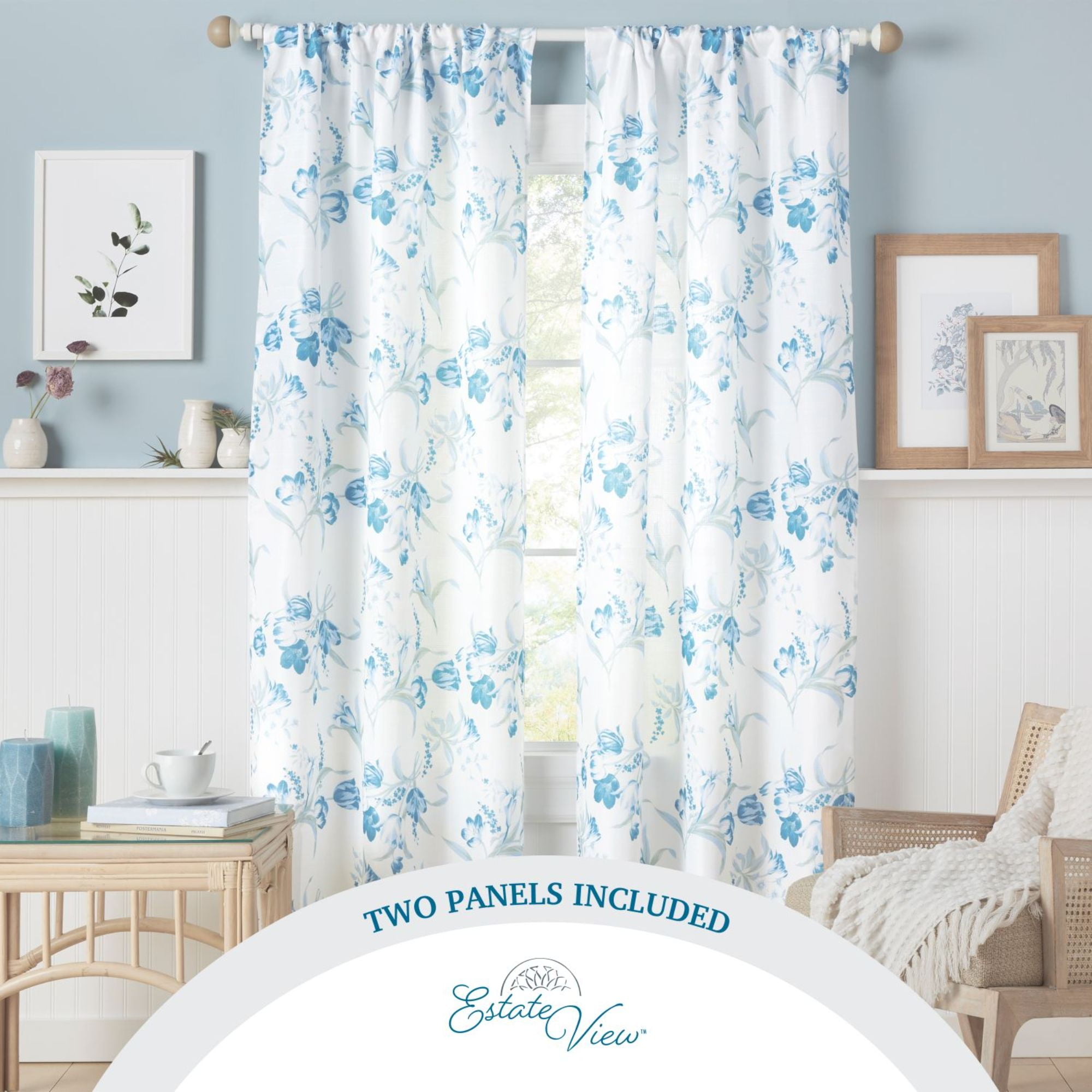 Estate View™ Printemps Light Filtering Rod Pocket Curtain Panel Pair, 38"x84", Teal