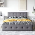 thumbnail image 2 of Upholstered Platform Bed Queen, Dark Gray With 4 Drawer Space And Button- Headboard, No Box Spring, Linen Fabric, Strong Wood Frame Queen Size Headboard Drawers In Gray. Spring. Particle Board, 2 of 2