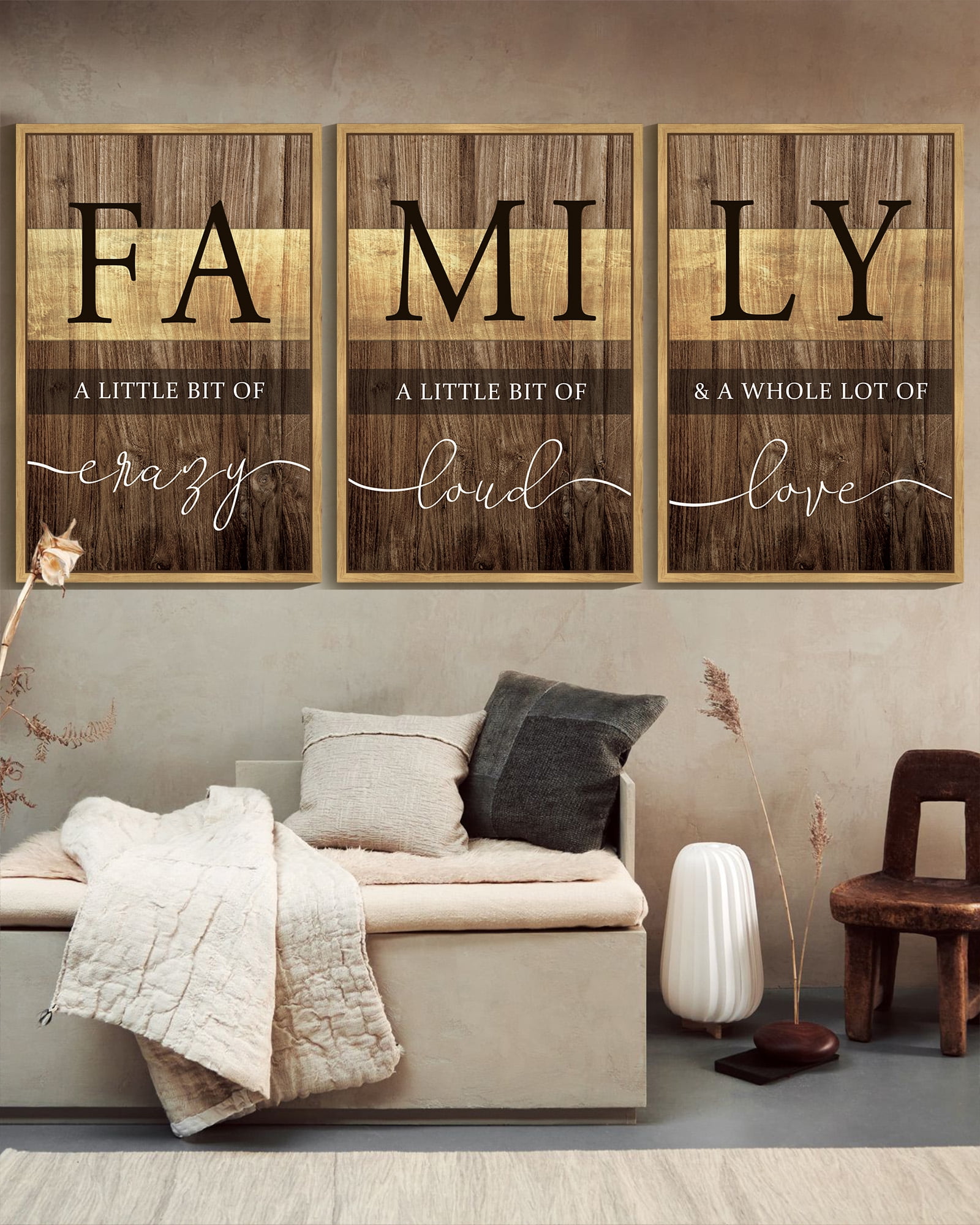 SHENIFY large 24x36in3pcs Natural Framed Home Family Wall Decor Farmhouse Sign Wall Hanging Decor Rustic Netural Quotes Prints Artwork for Home Dining Room Kitchen