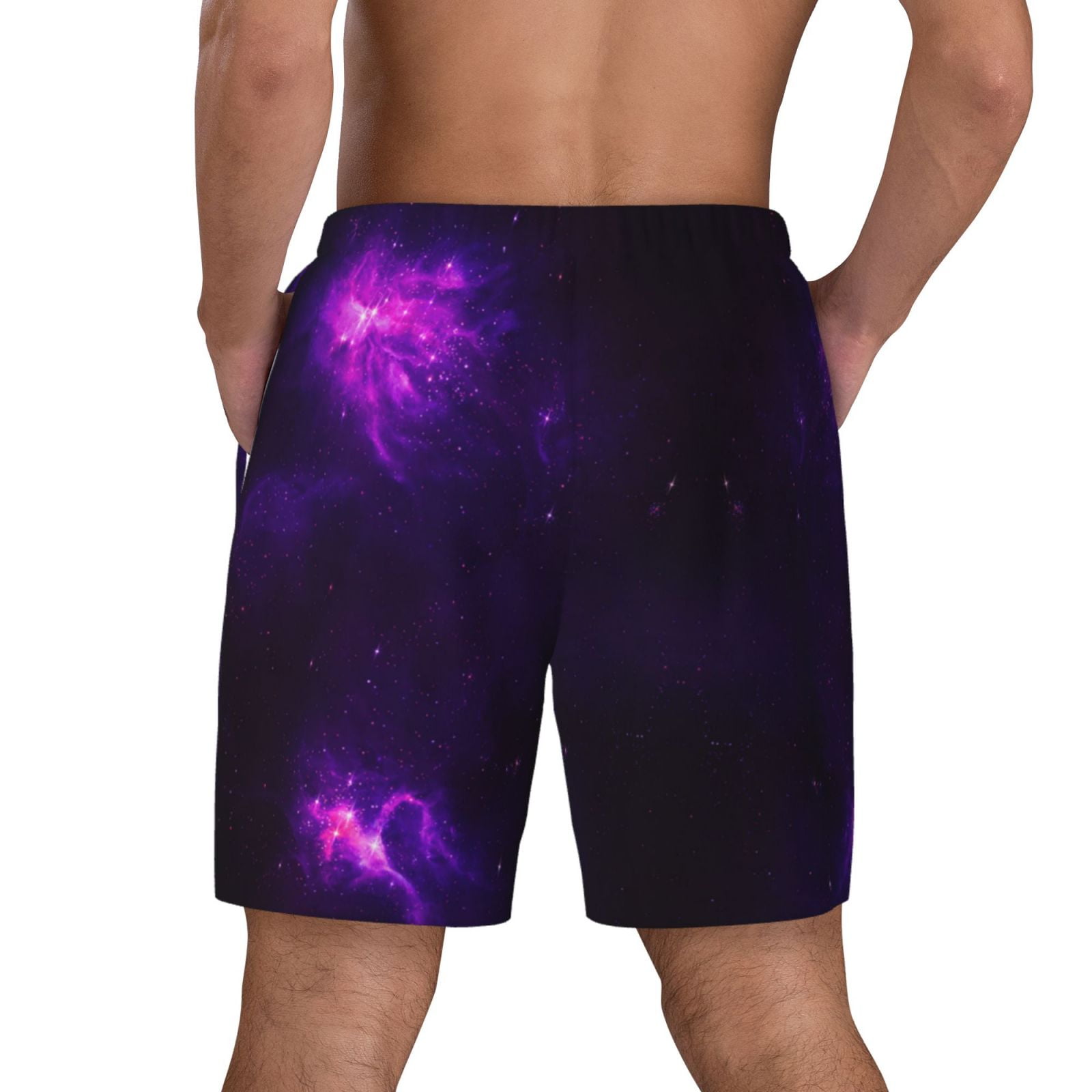 Men's Nebula Galaxy Purple Swim Trunks with Compression Liner Bathing Suit Swimwear