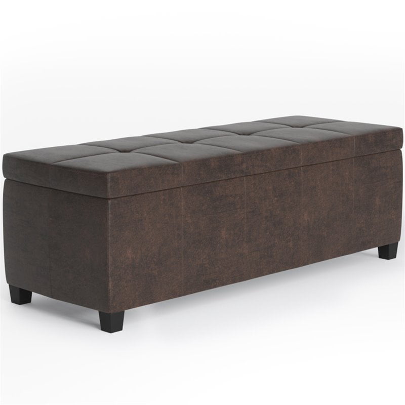 Brown Vinyl Upholstered Bench Ottoman with Fold Out Sleeper by Coaster 500750 