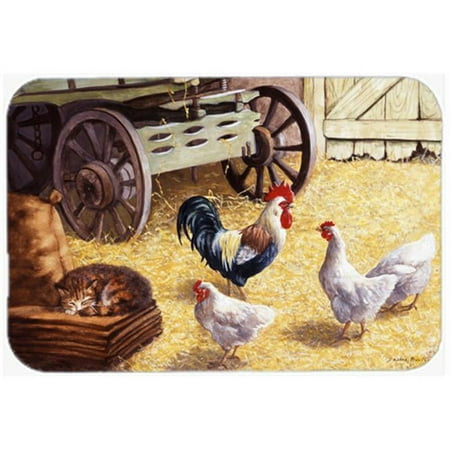 

Rooster & Hens Chickens in the Barn Glass Large Cutting Board