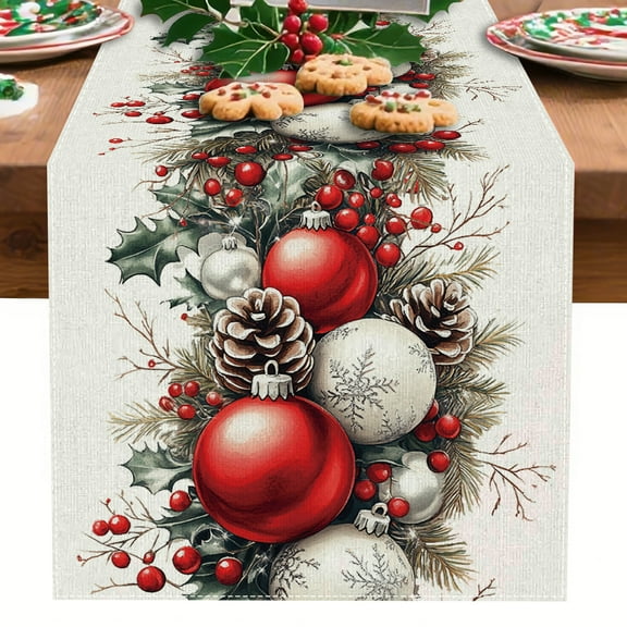 YOPINCO Winter Table Runner, Seasonal Christmas Kitchen Table Decoration,Suitable for Winter Christmas Family Gathering Indoor 13" x 35"