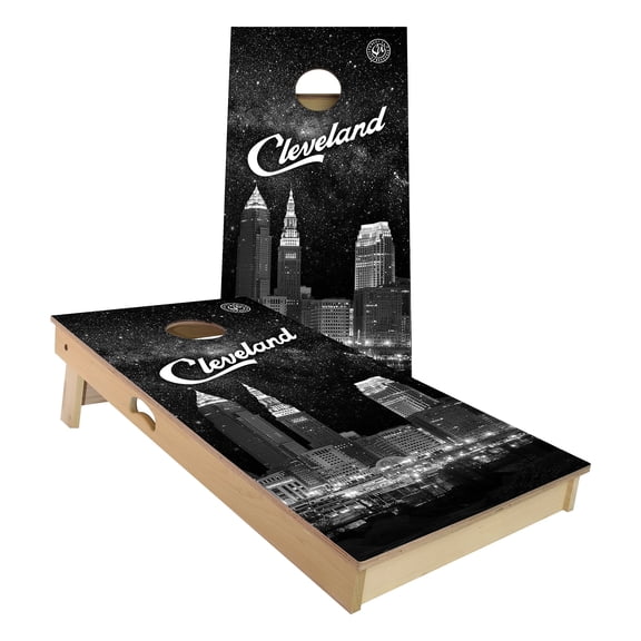 Skip's Garage | Cleveland at Night Backyard 2x4 Cornhole Board Set (24" x 48") | NO Accessories