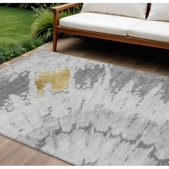 HomeRoots 578301 8 x 10 ft. Abstract Washable Indoor & Outdoor Rectangle Area Rug, Gray, Silver & Charcoal