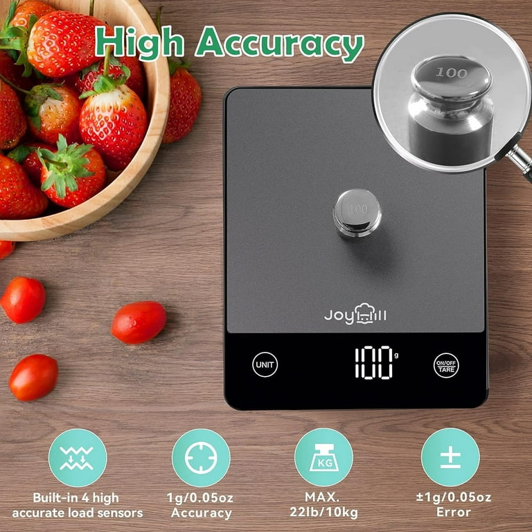 JOYHILL Digital Food Scale, 22lb Kitchen Scale with 1g/0.05oz Precise  Graduation for Weight Loss, Baking and Cooking, Stainless Steel with LED