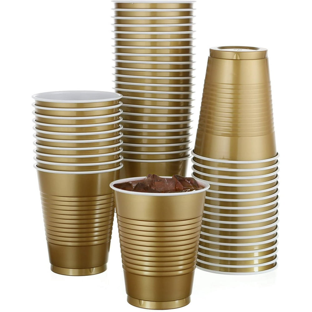 50 Pack 18 Oz Disposable Gold Plastic Cups Big Party Cup Perfect For