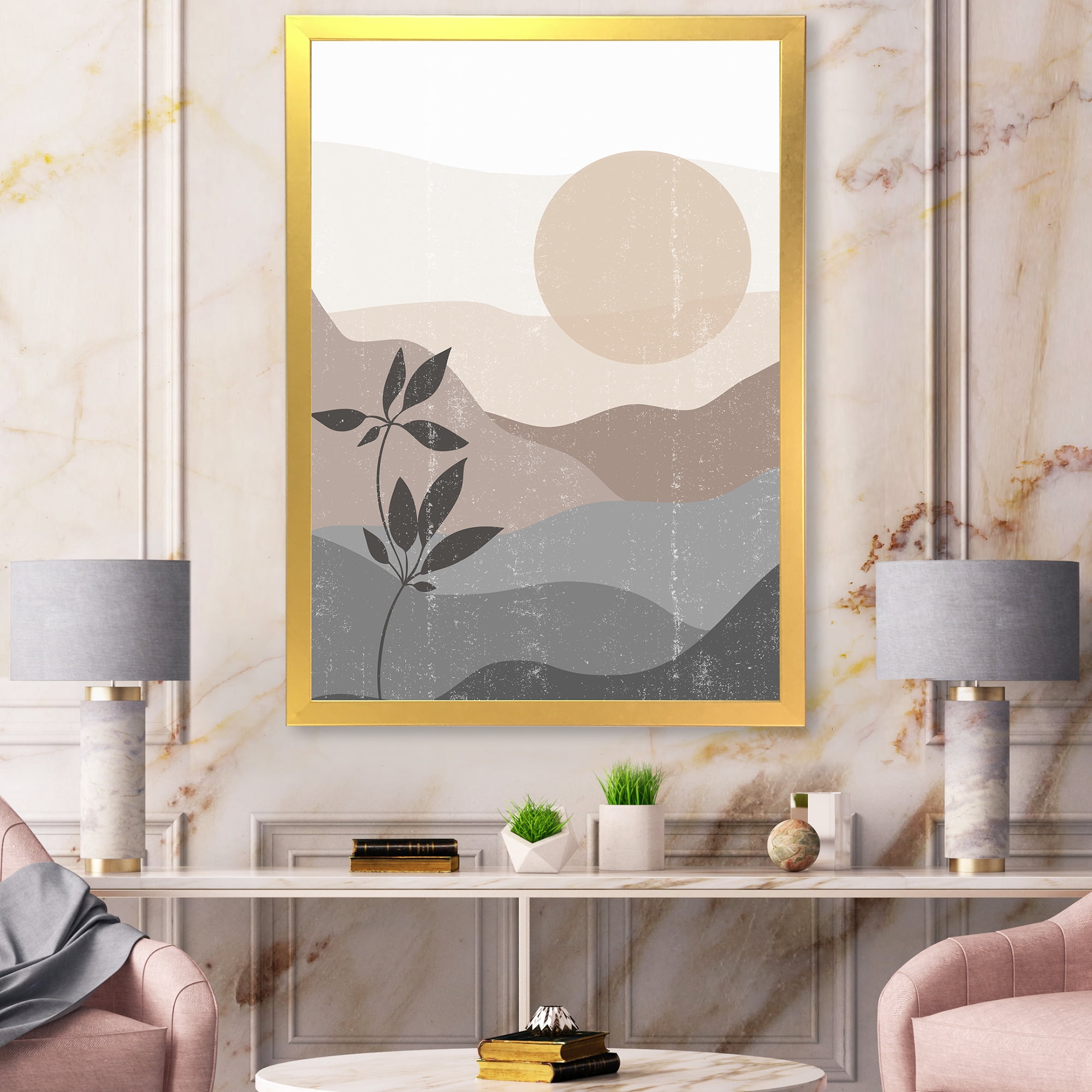 Designart 'Minimalist Sunset Over Mountain Landscape' Modern Framed Art Print