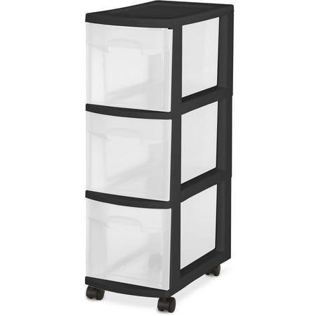 Sterilite 3 Drawer Narrow Cart- Black, Set of 3