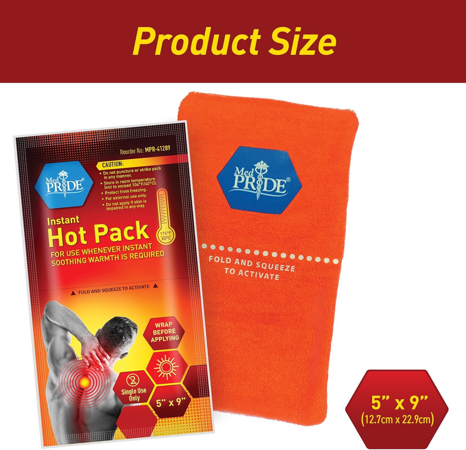 MEDPRIDE Large 5” x 9” Instant Hot Packs Disposable Warm Compress Heating Pads, 24 Pack