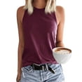 thumbnail image 2 of Argulvti Women Solid Color Tank Tops Polyester Crew Neck Sleeveless Leisure Vests Tops Streetwear, 2 of 7