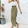 thumbnail image 4 of ShomPort Womens Cotton Linen Pants Elastic High Waist Wide Leg Trousers Full Length Casual Pants with Pockets (Green), 4 of 9