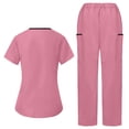thumbnail image 4 of Bloomae Scrubs for Women Set Short Sleeve Solid Color Nurse Scrubs for Women Set Scrub Pants V Neck Scrub Tops Women Jogger Scrubs with Multi-Pockets, 4 of 9