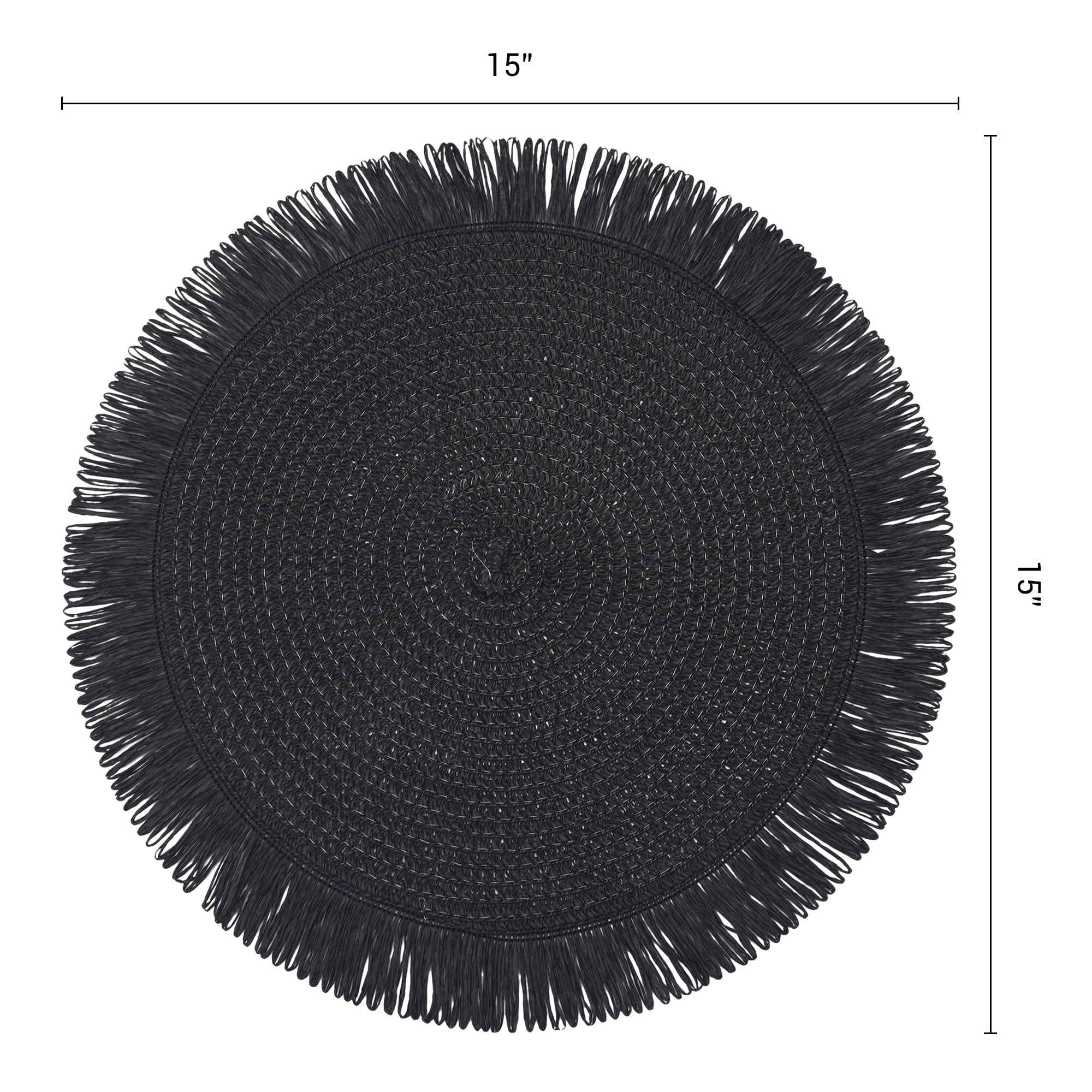 Unique Bargains Rustic Woven Round Placemats 6pcs Black 15"x15"