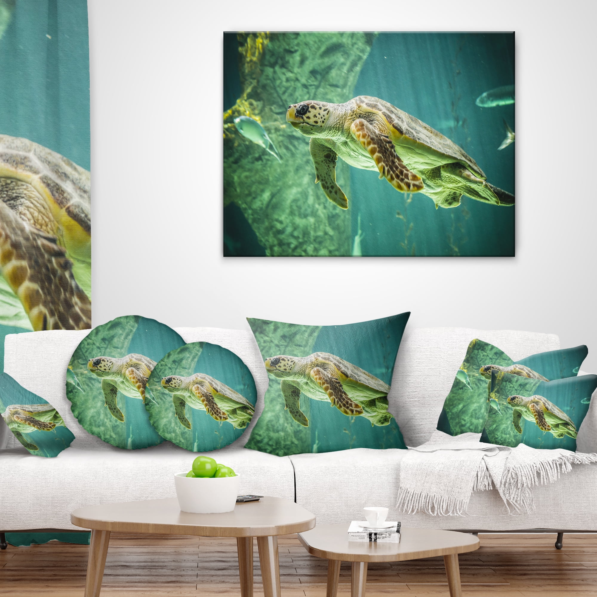 Designart Huge Turtle Swimming - Animal Throw Pillow - 18x18