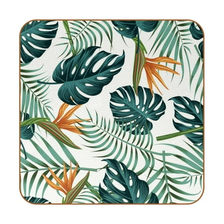 

OWNTA Floral Leaves Pattern Premium 6-Piece Square Coaster Set in Microfiber Leather - Non-Slip & Absorbent Cup Mats