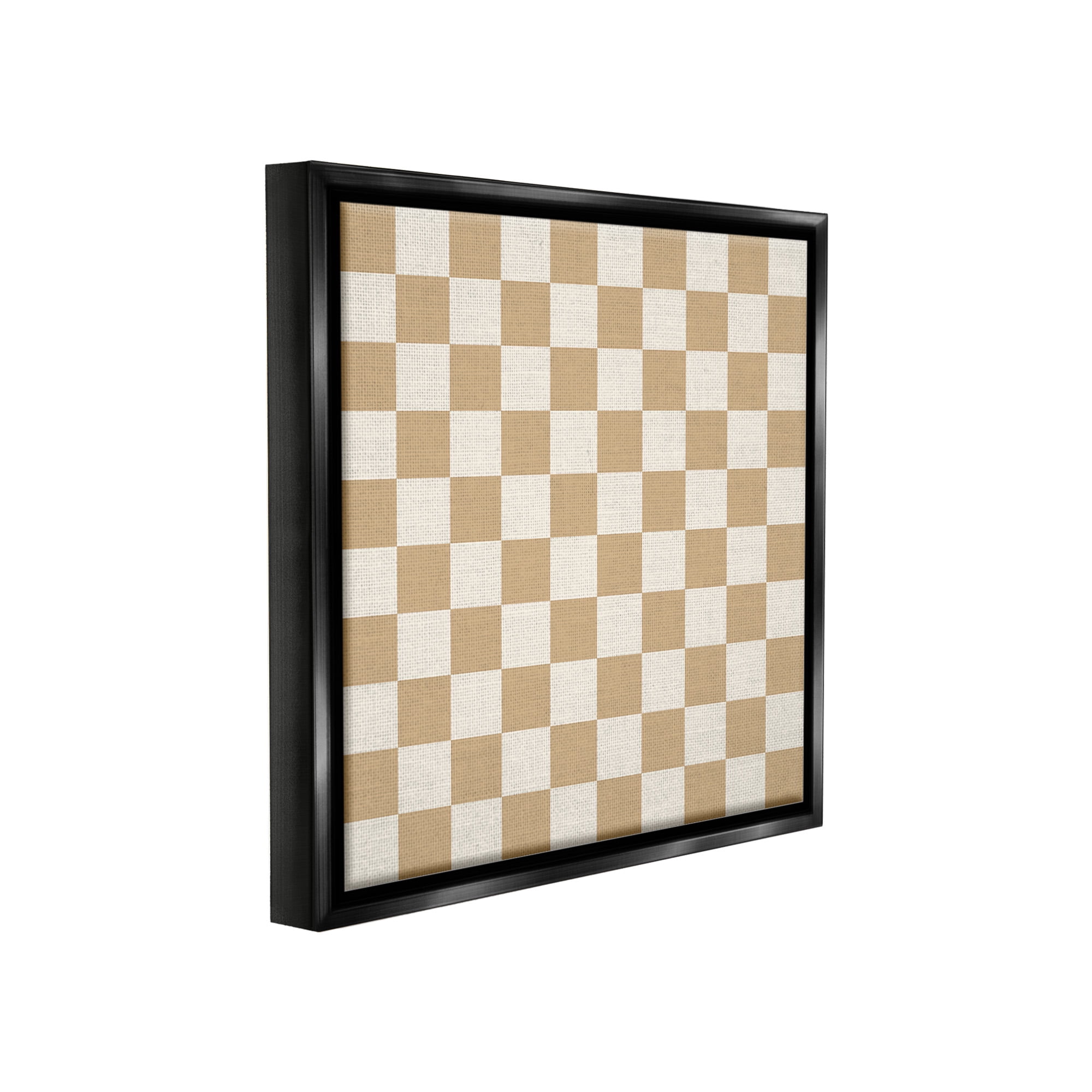 Stupell Industries Neutral Checkered Pattern Abstract Painting Black Floater Framed Canvas Art Print Wall Art, 25 x 25