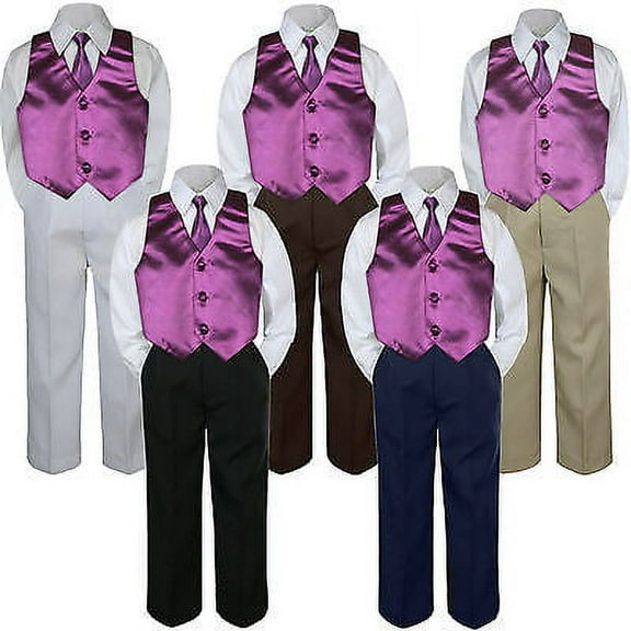 4pc Eggplant Plum Vest & Tie Suit Set Baby Boy Toddler Kid Uniform S-7