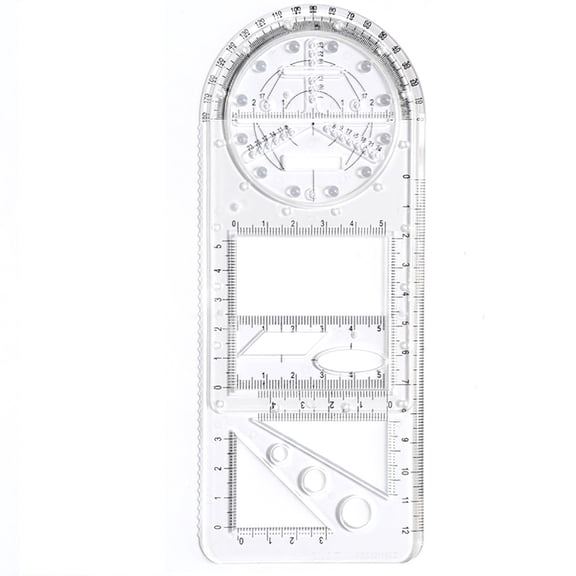 Multifunctional Rotatable Math Ruler Drawing Template Plastic 20cm x 9cm for Tools/Office(Clear),Hulucky