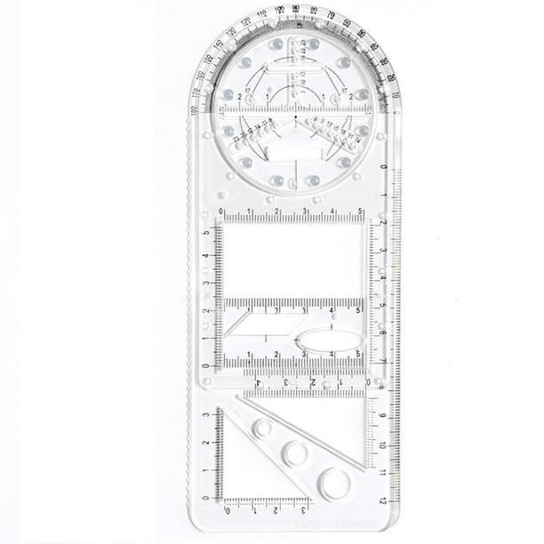 Fiudx Regla Matemática Multifuncional, Plantilla de Dibujo Activa Giratoria, Diseño de Plástico Transparente, Herramienta Precisa para Bocetos, Ideal para Bocetos y Diseños, Tamaño 20 X 9 X 1 Cm, Jue