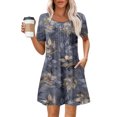 thumbnail image 1 of Robe d'Été pour Femmes Ample Plage Vacances Décontractée Col Rond Manches Courtes Robe Chemise avec Poche, 1 of 4