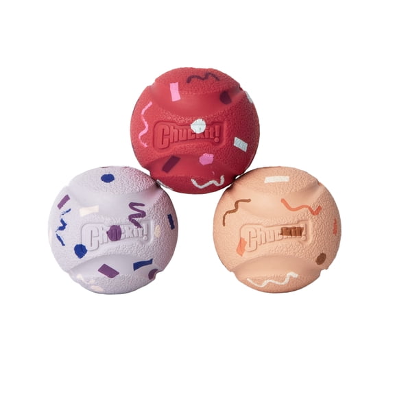 Chuckit! Birthday Fetch Medley Dog Balls, Medium 2.5", Pack of 3 – Birthday‑Scented Rubber Fetch Toys for Dogs 20–60 lb