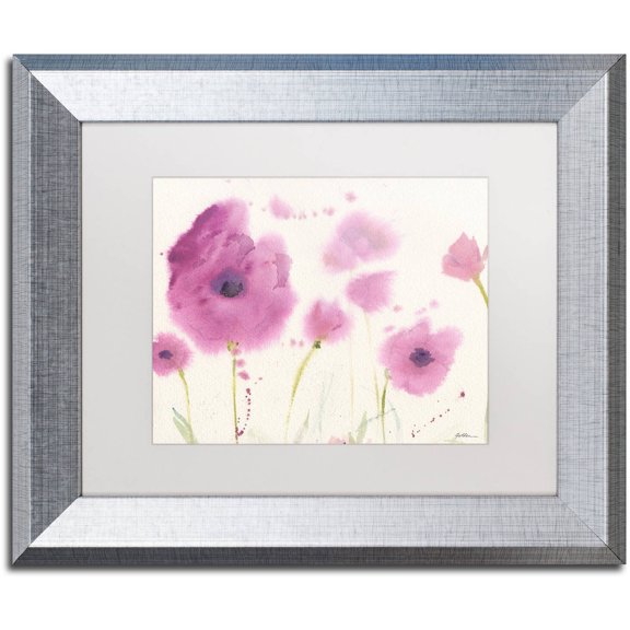 Trademark Fine Art "Purple Poppies" Canvas Art by Sheila Golden, White Matte, Silver Frame