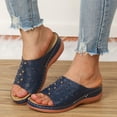 thumbnail image 2 of UDAUDU Women's Sandals Slides Wedge Open Toe Thick Sole Lightweight Slip Resistant Cozy Roman Style Beach Sandal Summer Walking Shoes Dark Blue 7 Wide, 2 of 6