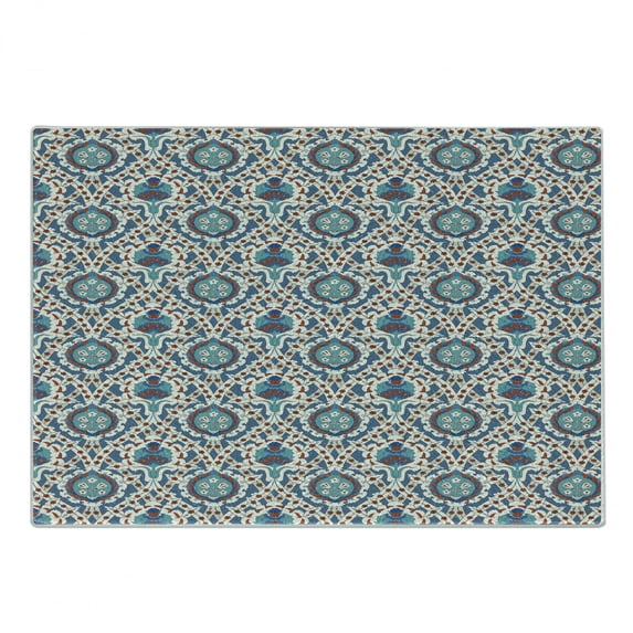 Eastern Cutting Board, Traditional Ornament with Little Blossoms Moroccan Oriental Culture Elements, Decorative Tempered Glass Cutting and Serving Board, Small Size, Multicolor, by Ambesonne
