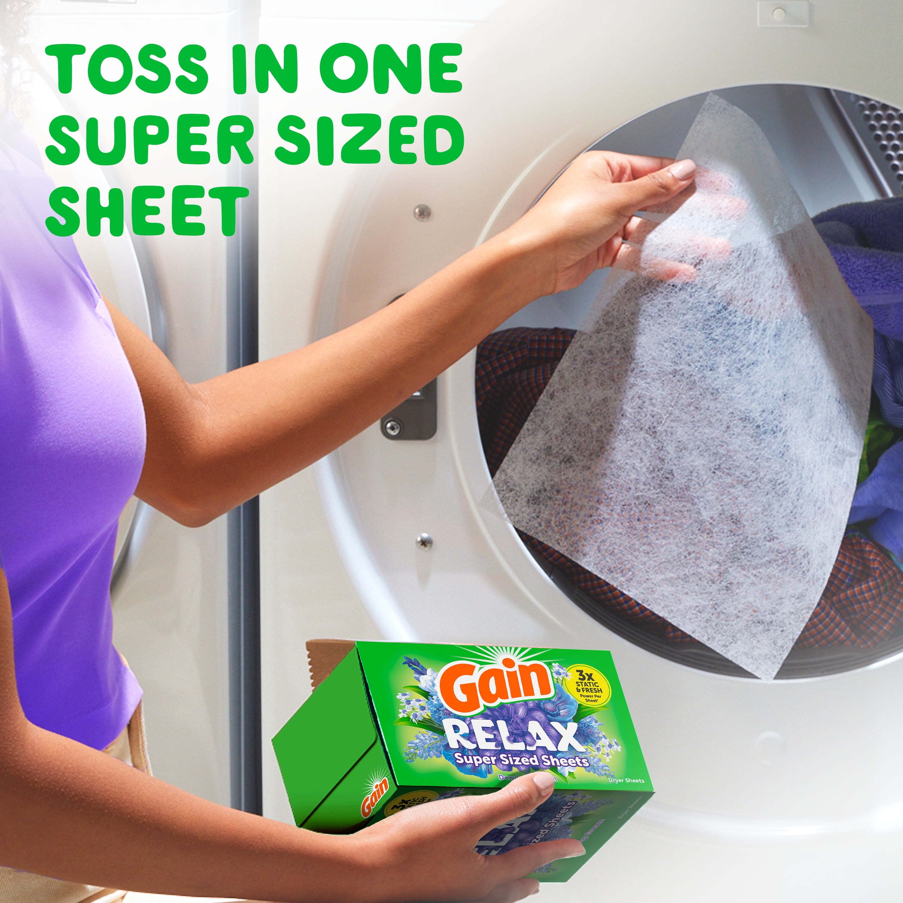 Gain Super Sized Dryer Sheets, Relax, Dewdrop Dream Scent, 130 Count
