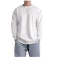 thumbnail image 2 of HAOTAGS Men's Round Neck Sweatshirts Casual Solid Long Sleeve Pullover Top White Size 3XL, 2 of 5