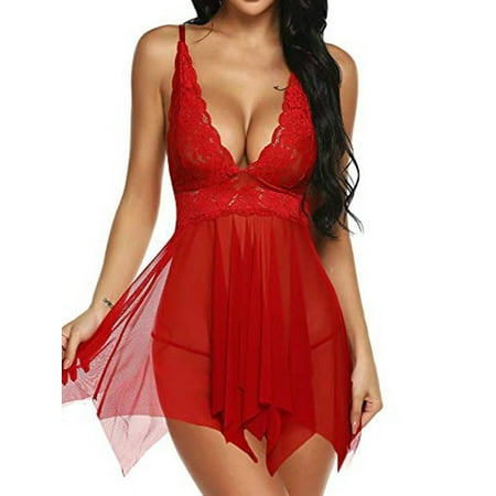 

JustVH Women Daily Homewear Sexy Gauze Halter Pajama Dress Nightwear Erotic Lingerie
