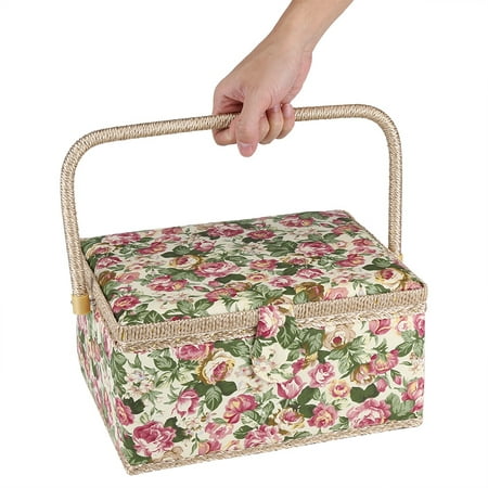 Yosoo Fabric Floral Printed Sewing Basket Craft Box Household Sundry Storage Organizer with