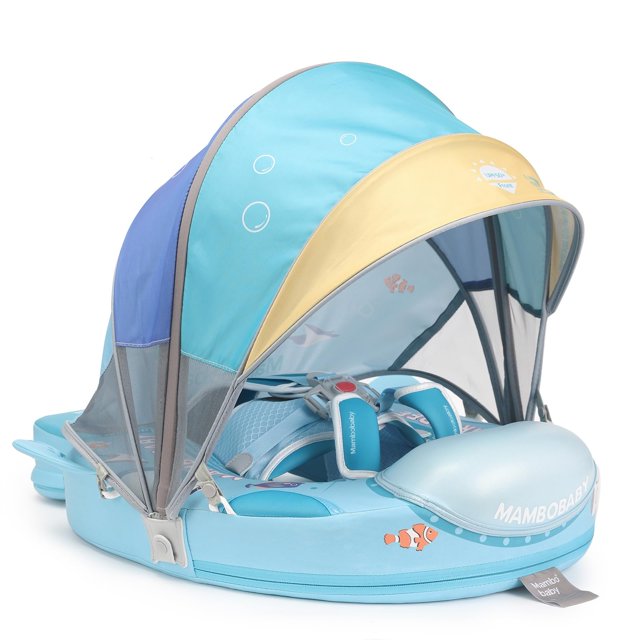 2026 Upgread Mambobaby Float with Canopy, Non Inflatable Solid Baby Swim Float, Upgrade Soft Skin-Friendly Fabric Material Infant Pool Float, Smart S