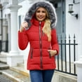 thumbnail image 2 of Stichou Womens Down Coats with Hood Thicken Warm Puffer Jacket with Faux Fur Hood Heavyweight Jackets Winter Coat Pockets Red S, 2 of 4