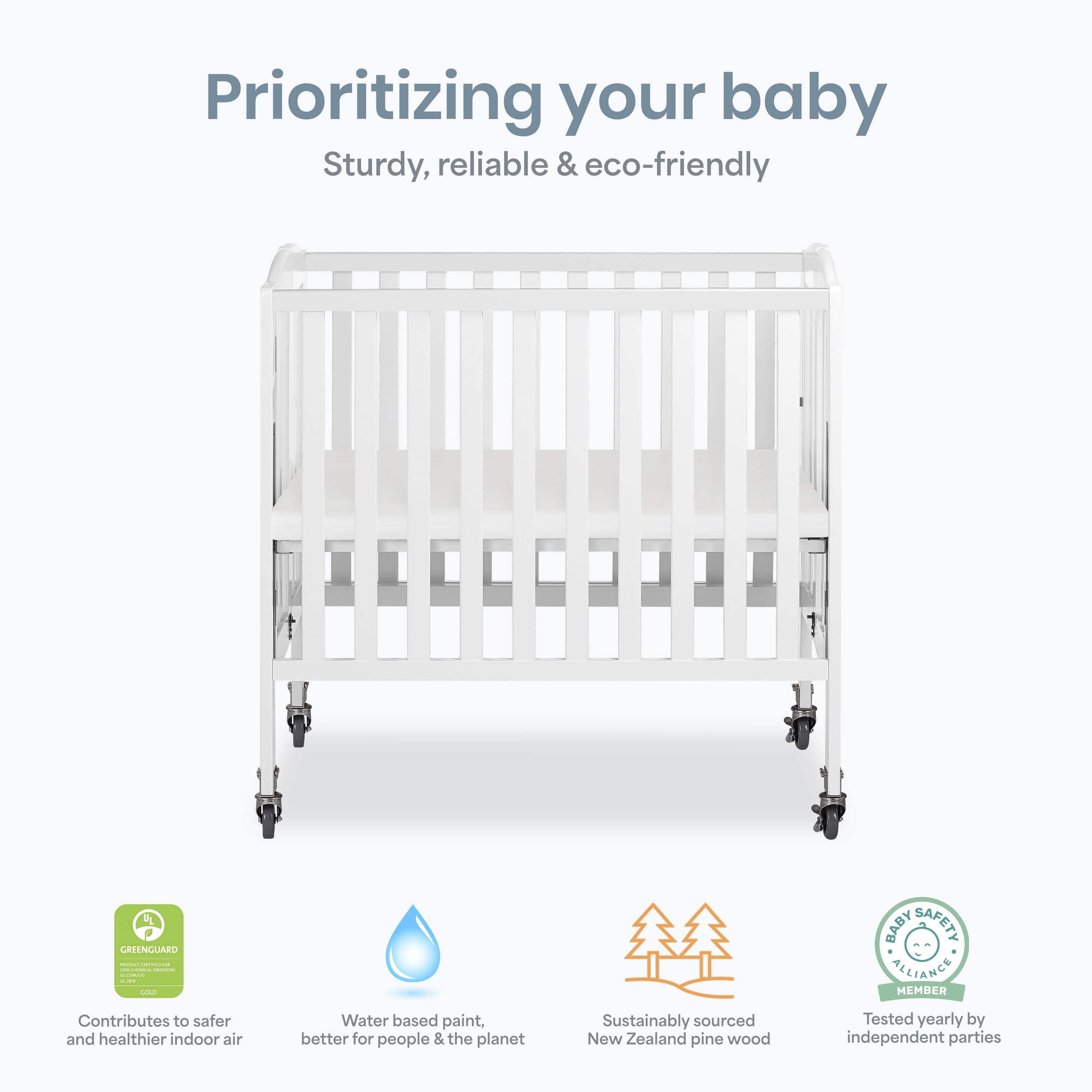 Dream On Me, 3 in 1 Birch Folding Portable Crib - White