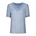 thumbnail image 4 of iHengLiXing Spring Tops for Womens Dressy Casual Fashion Women Casual Solid Short Sleeve V-Neck Lace T-Shirt Blouse Tops Blue M, 4 of 9