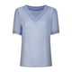 thumbnail image 4 of ICHUANYI ClearanceFashion Women Casual Solid Short Sleeve V-Neck Lace T-Shirt Blouse Tops(Blue, S) ICHUANYI WER20232080501197, 4 of 8
