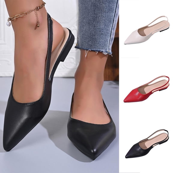 Miluxas Slingback Flats for Women Pointed Toe office Work Dressy Ballet Flats Comfortable Closed Toe Business Casual Flat Dress Shoes Red 9.5(43)